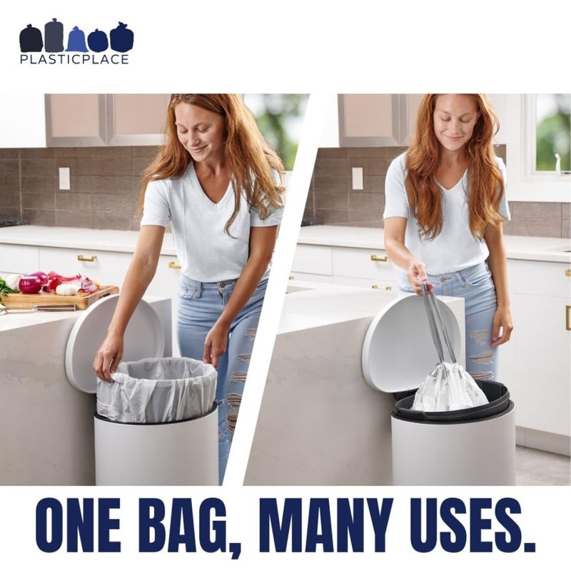 Plasticplace Drawstring Trash Bags, Compatible with simplehuman Code P, White Garbage Liners 13-16 Gallon / 50-60 Liter, 23.5" x 31.5", (200 Count) - Image 5
